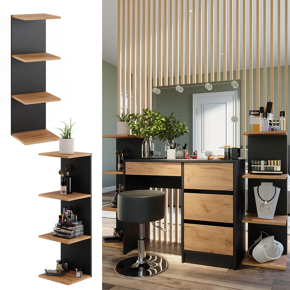 WANDREGAL Paolo Anthrazit 30 x 95 cm 2er Set - Anthrazit/Eiche Wotan, Holzwerkstoff (30/95/28cm) - Vicco