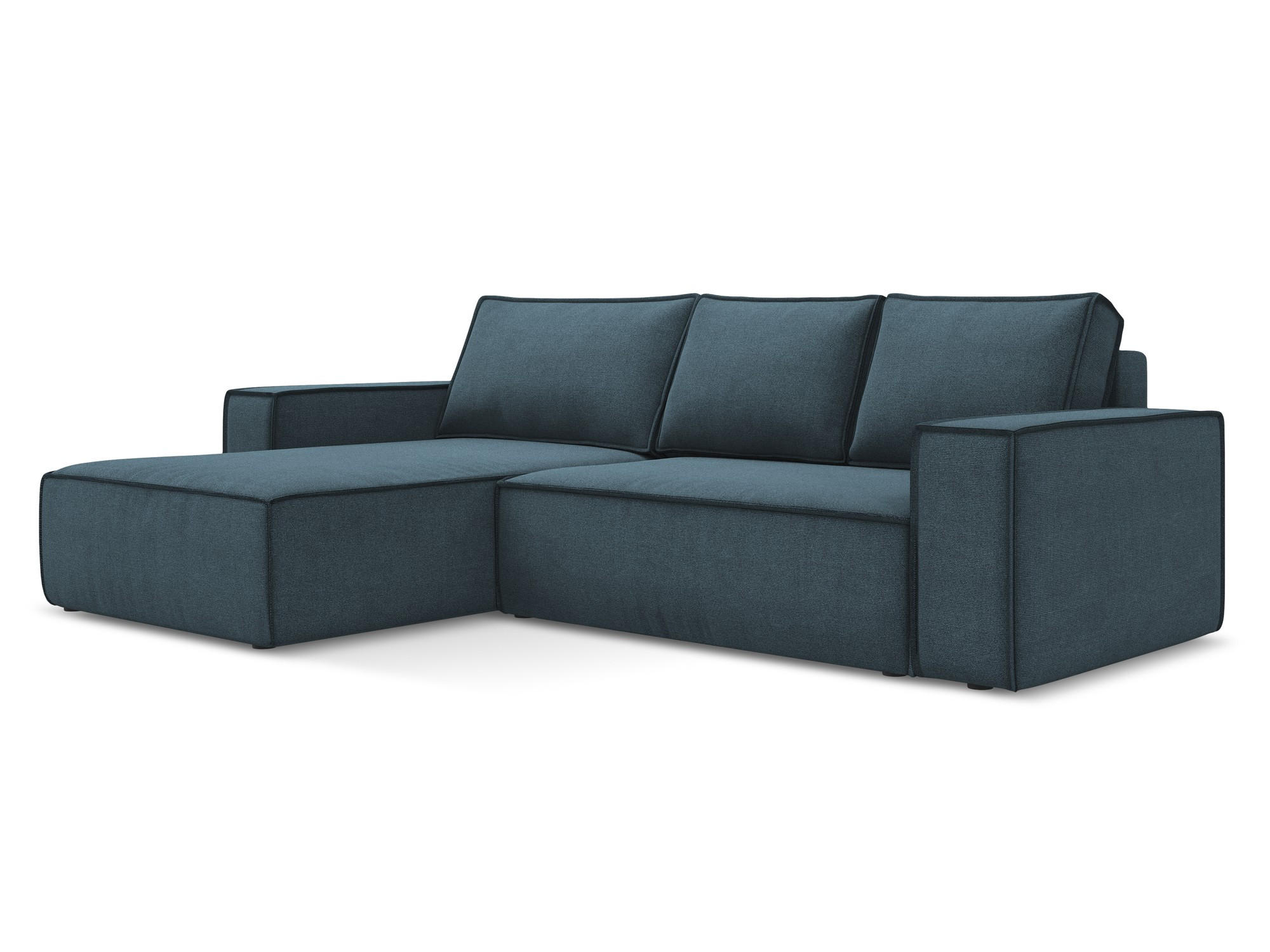 ECKSOFA mit Schlaffunktion Strukturstoff Stoff Blau - Blau/Blaugrau, Kunststoff/Textil (185/290cm) - Makamii