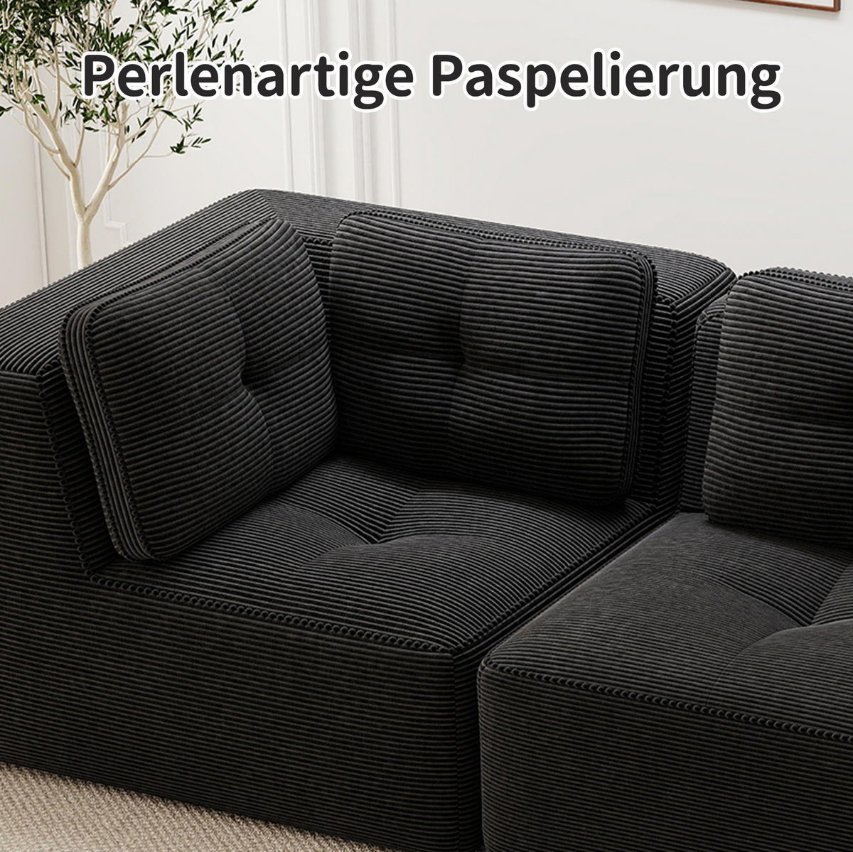 ECKSOFA aus Cord mit modularem Design Schwarz - Schwarz, Textil (104/382cm) - Modenvie