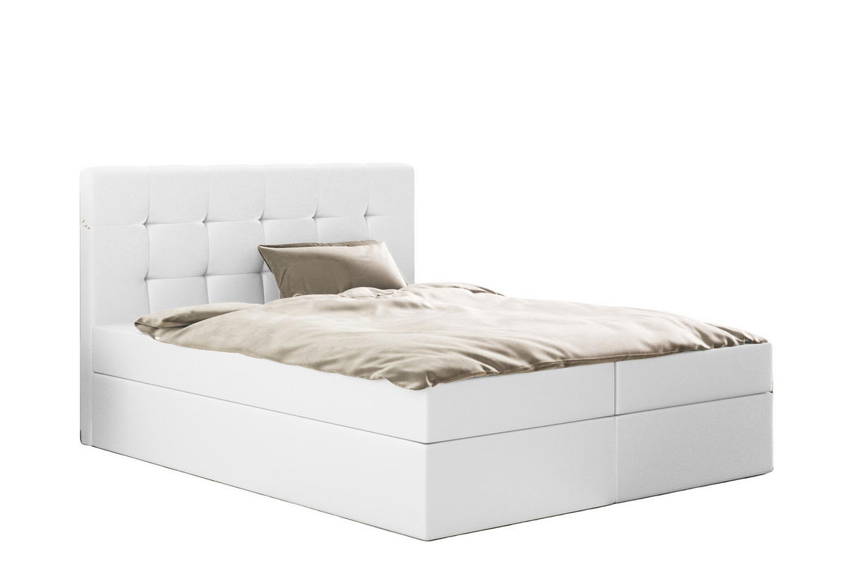 BOXBETT Mit Matratze Und Bettkasten, LUDANO Stoff Cayenne Weiß 120x200 cm H3-Bonell - Weiß, Holz (120/200cm) - Kaiser Möbel