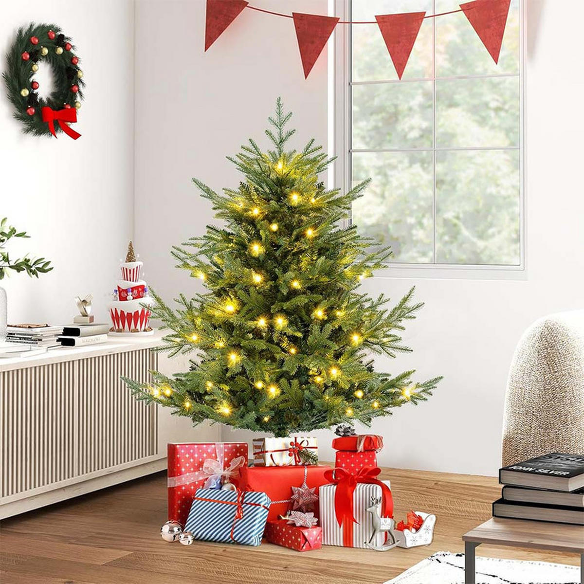 WEIHNACHTSBAUM mit 8 Lichtmodi 135cm Grün - Grün, Metall (135cm) - COSTWAY