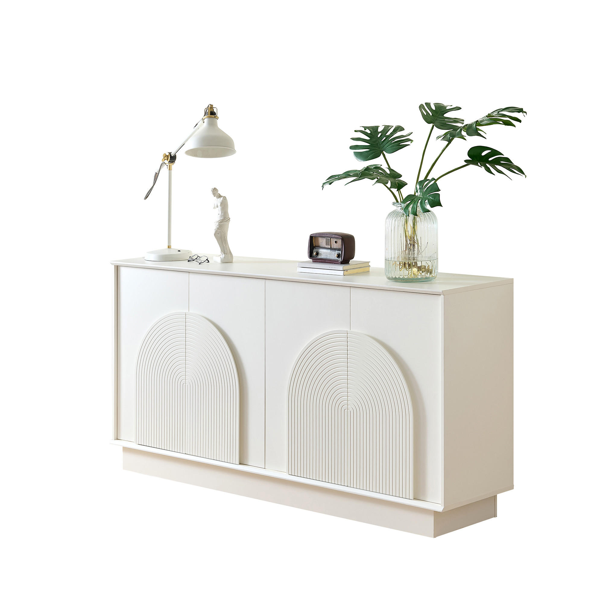 SIDEBOARD Aufbewahrungsschrank mit 4 Türen gewölbten Fronten und Stauraum Weiß 160/38/80cm - Weiß, Holzwerkstoff/Metall (160/80/38cm) - EVRYAE