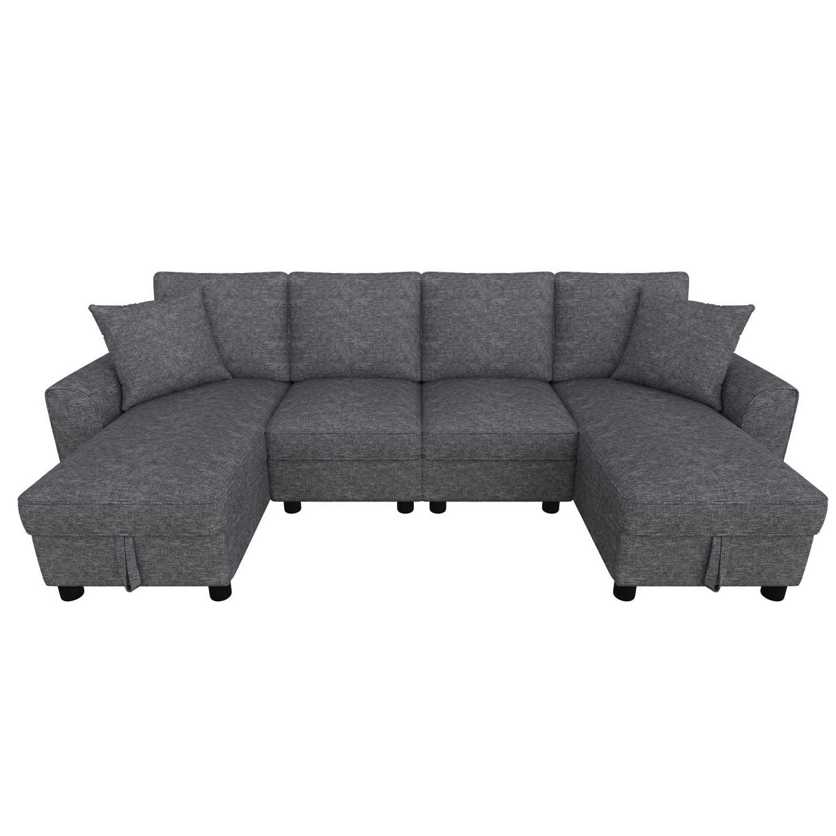 WOHNLANDSCHAFT 280/137/84 cm Grau mit 2 Chaiselongues als Ecksofa und aufklappbarem Stauraum - Grau, Textil (137/84/280cm) - Oxeza