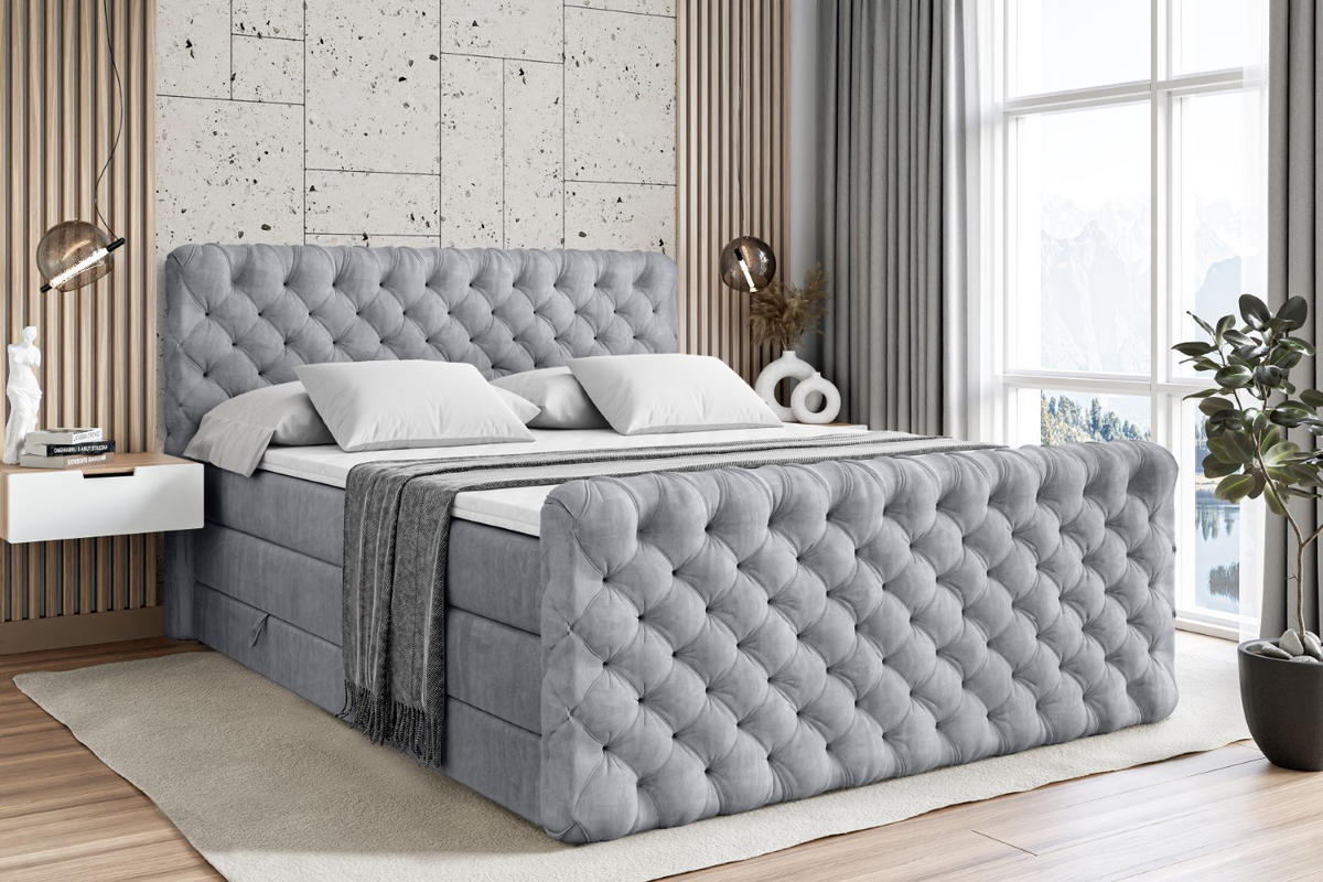 BOXSPRINGBETT BOXI8-Z KING - 120x200 - H3/H4 - Hellgrau - Hellgrau, Holzwerkstoff (120/200cm) - ALTDECOR