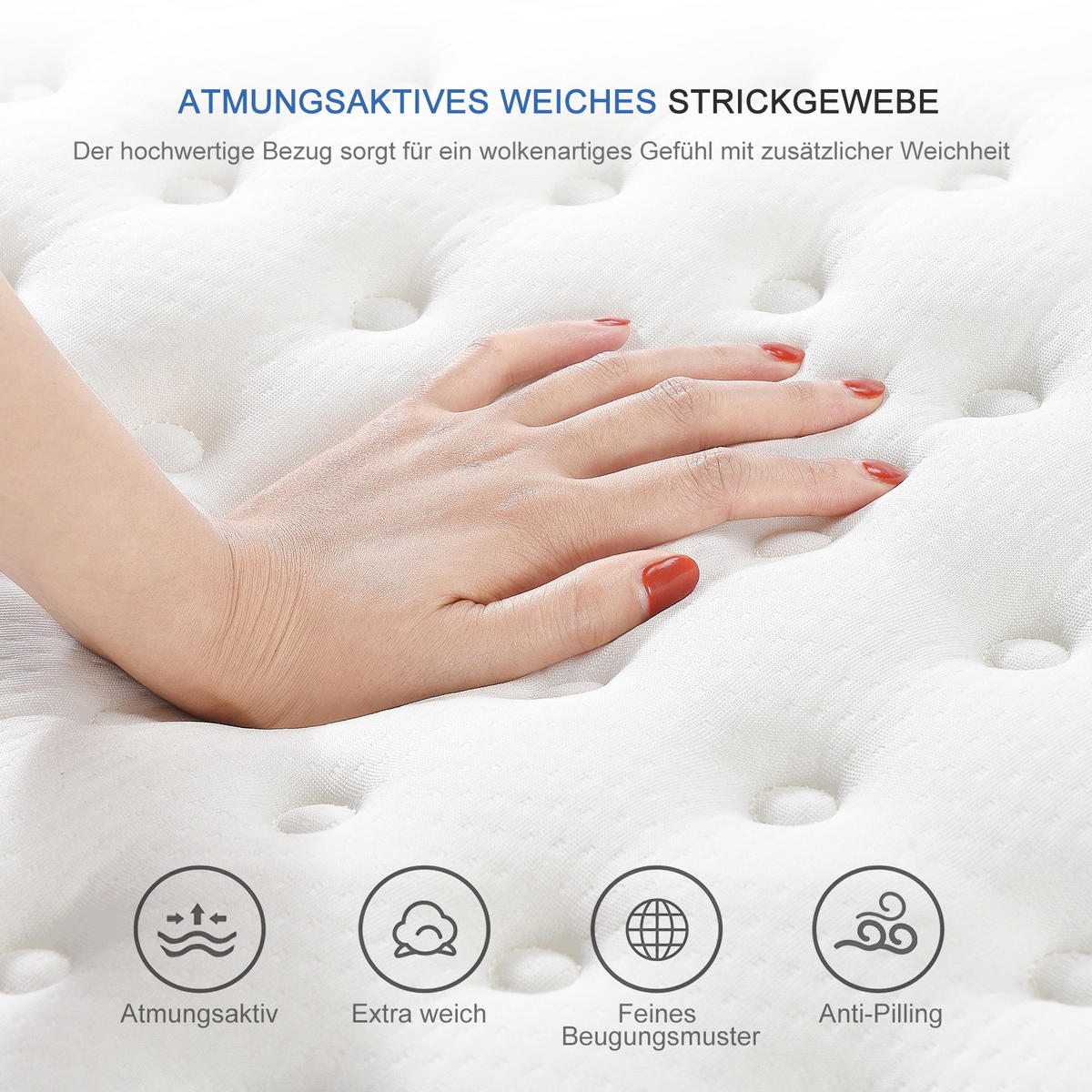 TASCHENFEDERKERNMATRATZE 90x200x25cm Modell "AeroSleep" 7-Zonen Hybrid-System mit 3D-Belüftung – Weiß/Grau - Weiß, Textil (90/200cm) - DELFA