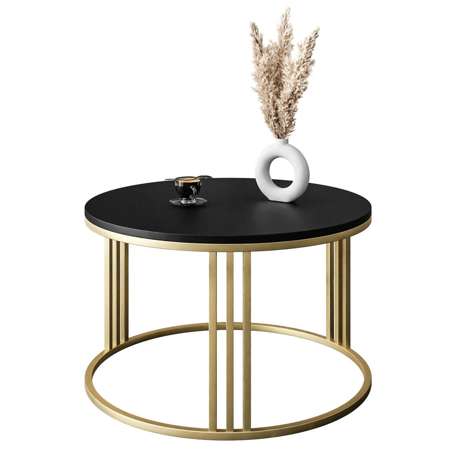 COUCHTISCH LORI mit goldfarbenem Fuß schwarz matt - Goldfarben, Holzwerkstoff (70/70/48cm) - Lookway