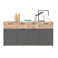 SIDEBOARD Eiche, grau 180 cm, Kommode mit Soft-Close, Wohn- und Esszimmermöbel - Eichefarben/Schwarz, Holzwerkstoff/Kunststoff (180/87/40cm) - Inn.Furn