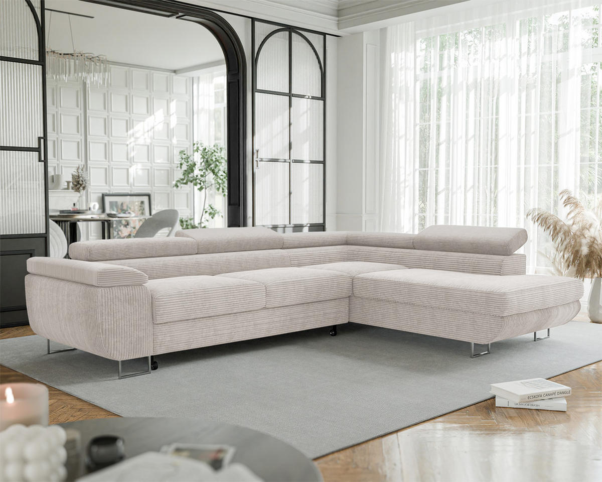 ECKSOFA ANTON mit Schlaffunktion und Bettkasten Creme - Creme, Holzwerkstoff/Kunststoff (274/203cm) - Idohome