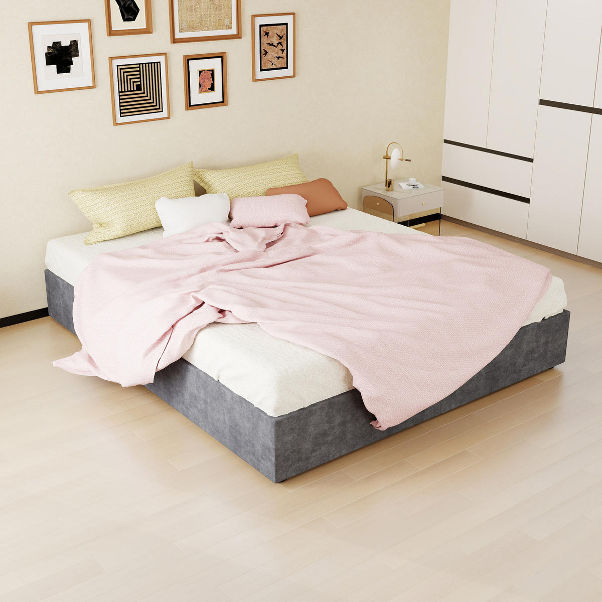 POLSTERBETT 160/200 cm in Grau Stoff mit Gepolstertem Kopfteil - Grau, Holzwerkstoff/Textil (160/200cm) - STILVORA