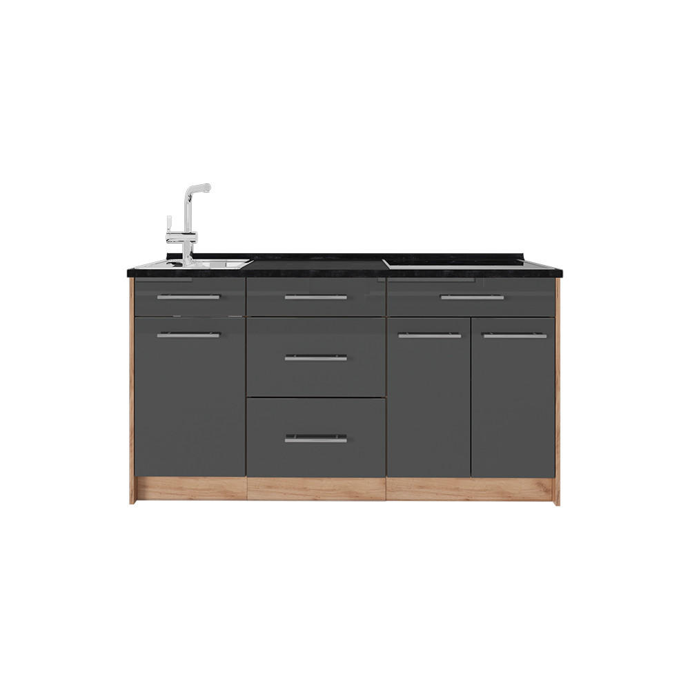 KÜCHENBLOCK Fame-Line, Anthrazit Hochglanz, 150 cm ohne Arbeitsplatte - Schwarz Hochglanz, Holzwerkstoff (150/82/51.6cm) - Vicco