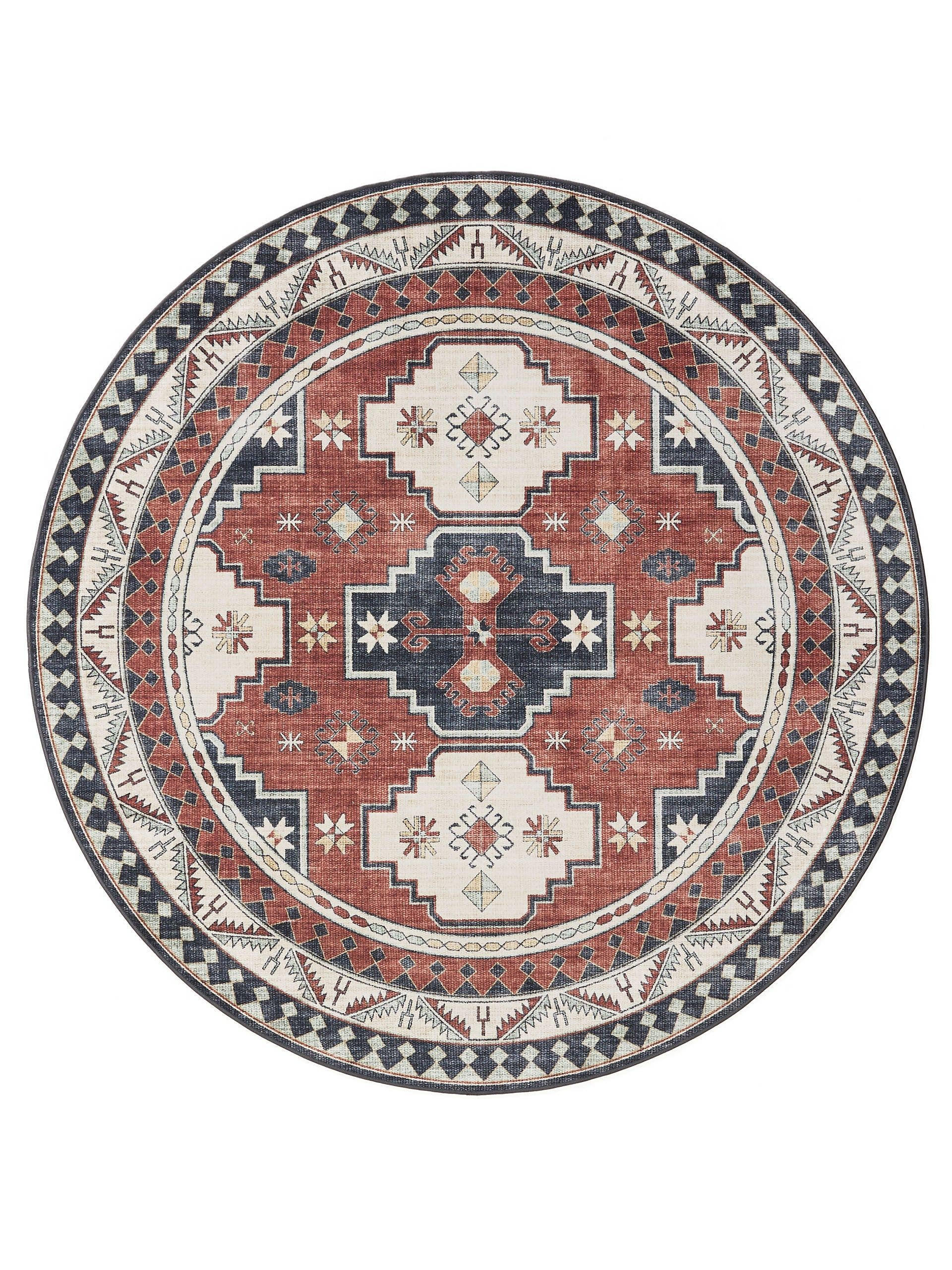 VINTAGE-TEPPICH George waschbar ø 160 cm rund - Blau/Multicolor, Kunststoff (160/160cm) - benuta