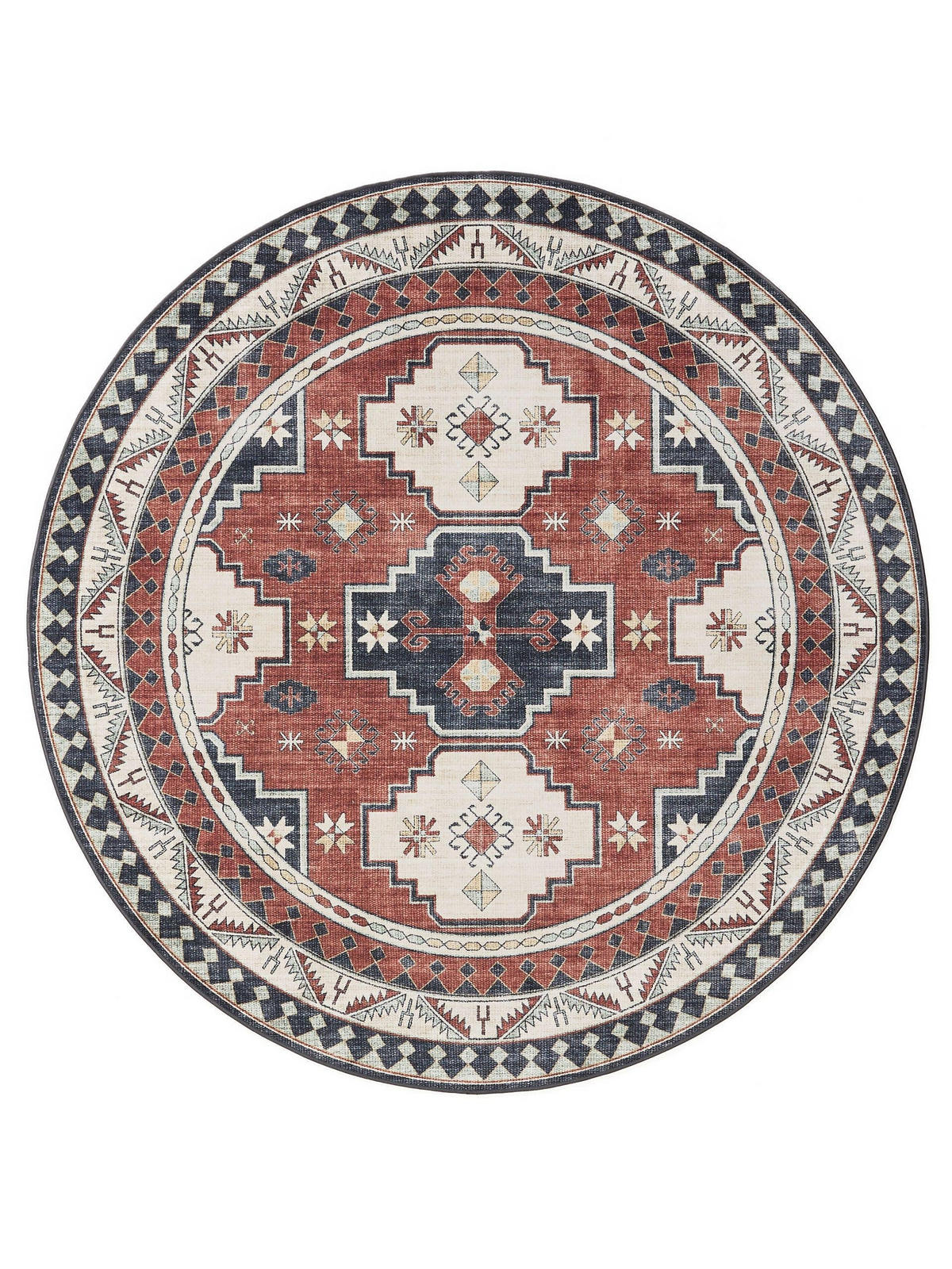 VINTAGE-TEPPICH George waschbar ø 160 cm rund - Blau/Multicolor, Kunststoff (160/160cm) - benuta
