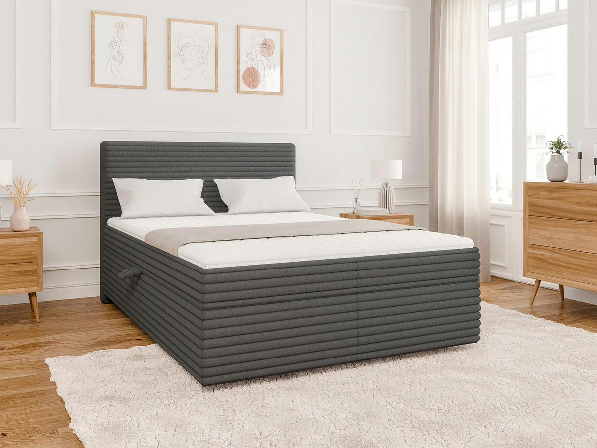 BOXBETT Roma 140/200 cm Dunkelgrau Plüschcord - Dunkelgrau/Schwarz, Holz/Kunststoff (140/200cm) - S-Style Möbel