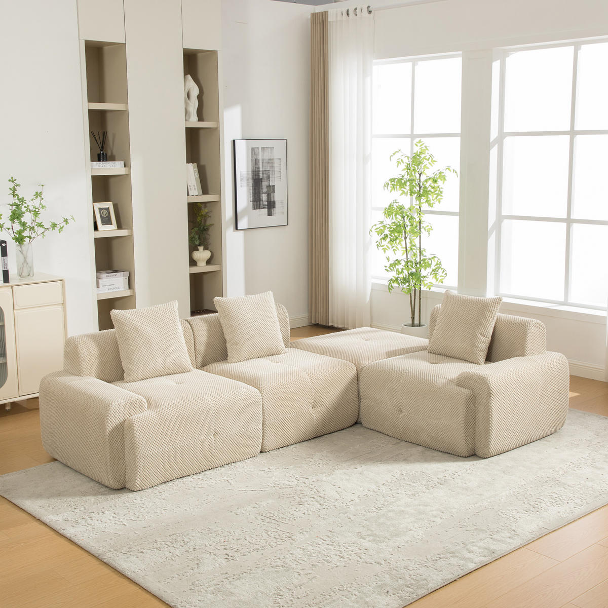 ECKSOFA Chenille Hellkhaki mit Kissen - Hellbraun, Textil (266/176cm) - WISHDOR