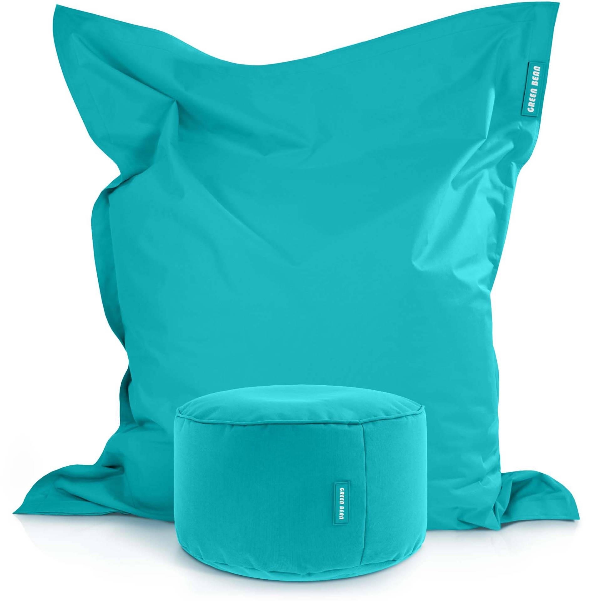 XXL-SITZSACK + Pouf 2er Set - 140x180cm - Türkis, Textil (140/25/180cm) - Green Bean