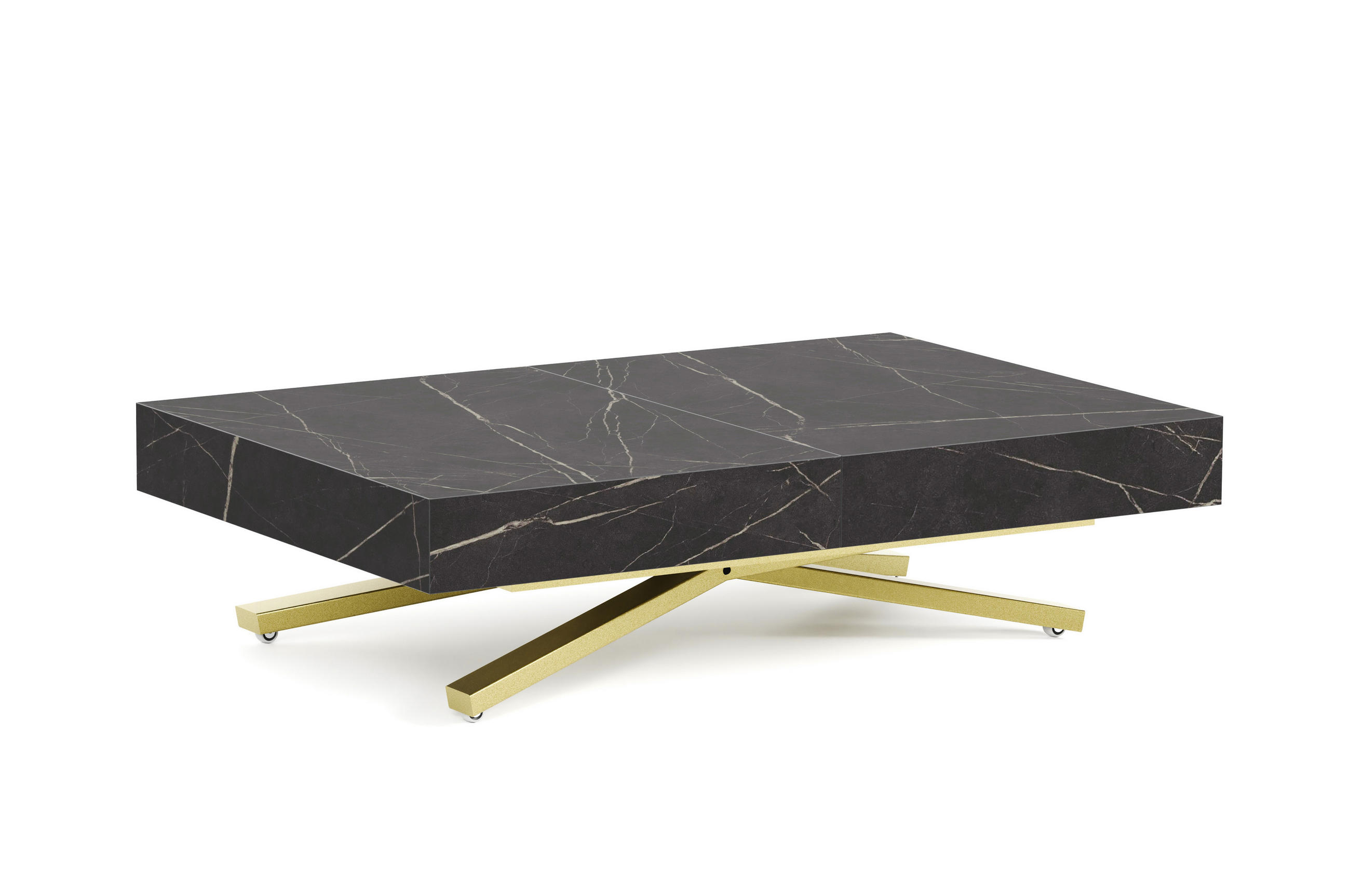 COUCHTISCH SANNA X - Goldfarben/Schwarz, Holzwerkstoff/Metall (80/120/27cm) - Meblini