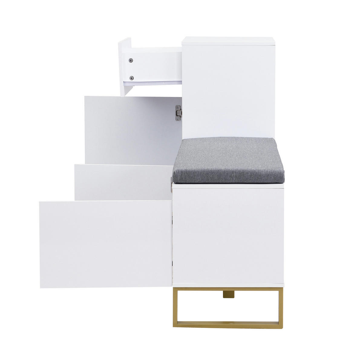 SCHUHSCHRANK 120/35/85 cm mit Sitzkissen, Schublade und Stauraum, MDF in Hochglanz, Weiß - Weiß, Holzwerkstoff (120/85/35cm) - Redom