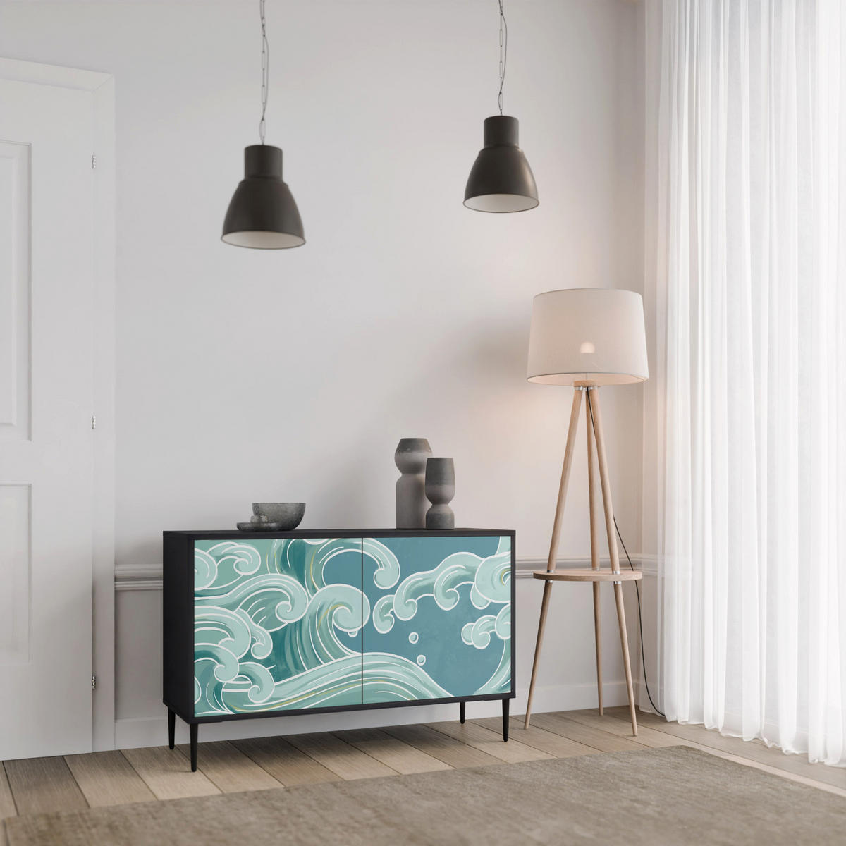 SIDEBOARD ASIAN SWAY, Eicheneffekt, 111x42x77,5 cm, 2 Türen - Eichefarben/Buchefarben, Holzwerkstoff/Buchenholz (111/77.5/42cm) - SpaceRebels