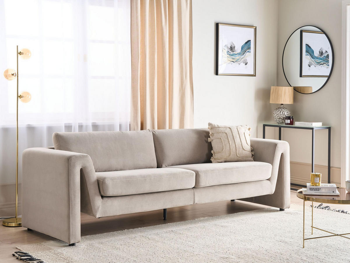 3-SITZER-SOFA Samtstoff taupe Maunu - Taupe/Schwarz, Textil (237/76/83cm) - Beliani