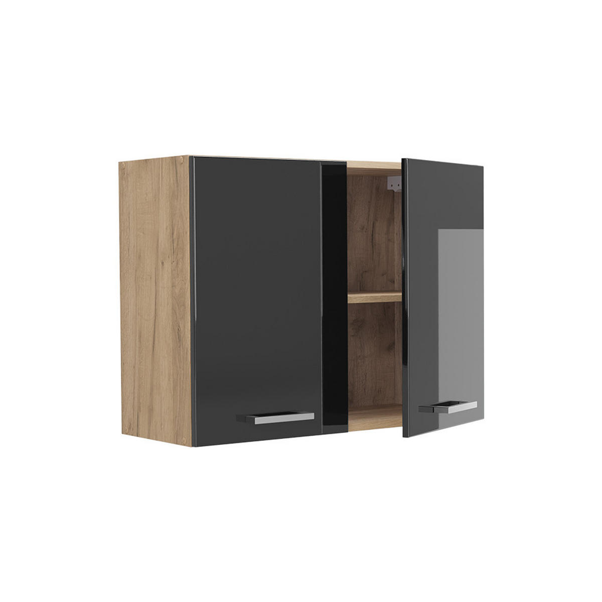 KÜCHENGLASSCHRANK R-Line, Anthrazit Hochglanz/Goldkraft Eiche, 80 cm - Eichefarben/Anthrazit, Holzwerkstoff (80/60/31cm) - Vicco