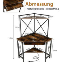 HÖRNKONTORSBORD 145 cm brun - Brun, Trä (75/113/145cm) - COSTWAY
