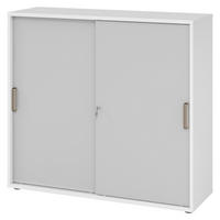 SCHIEBETÜRENSCHRANK - 3 Ordnerhöhen 40/120/110 cm in Weiß/Grau Streifengriff (Kunststoff) - Weiß/Grau, Holzwerkstoff (120/110/40cm) - bümö