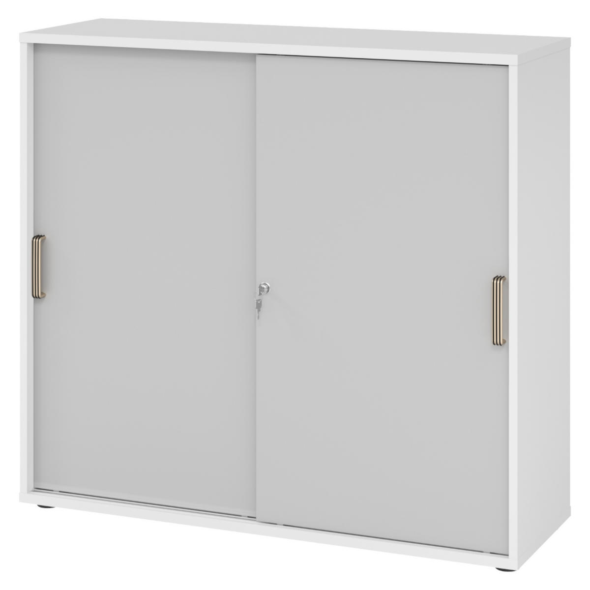 SCHIEBETÜRENSCHRANK - 3 Ordnerhöhen 40/120/110 cm in Weiß/Grau Streifengriff (Kunststoff) - Weiß/Grau, Holzwerkstoff (120/110/40cm) - bümö