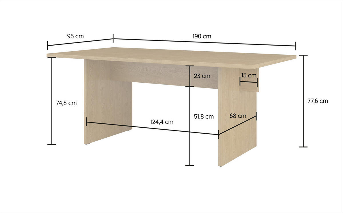 ESSTISCH KALIO 190 x 95 x 77,6 cm - Eichefarben, Holz (190/95/77.6cm) - MASSENO