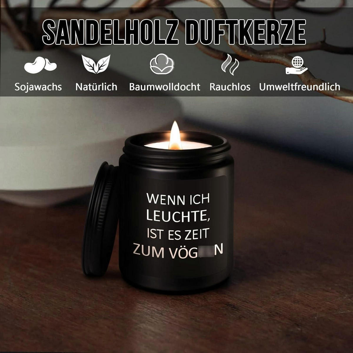 DUFTKERZE Sandelholz 50 Stunden Brenndauer - Schwarz, Paraffin (8cm)