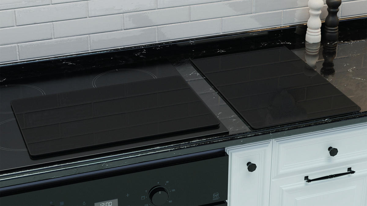 GLAS Herdabdeckplatte Classic Black 2 Stück - 52x30cm - Schwarz, Glas (60/52/0.7cm) - ALLboards