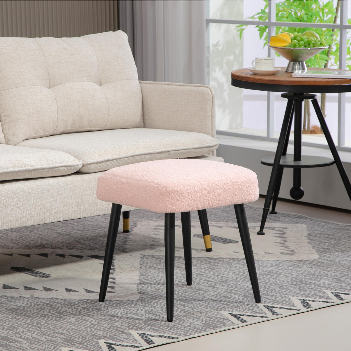 FUSSHOCKER Sitzhocker Quadratischer Schminkhocker mit Kaschmir-Optik, Stahlbeine - Rosa, Kunststoff (42/44/42cm) - HOMCOM