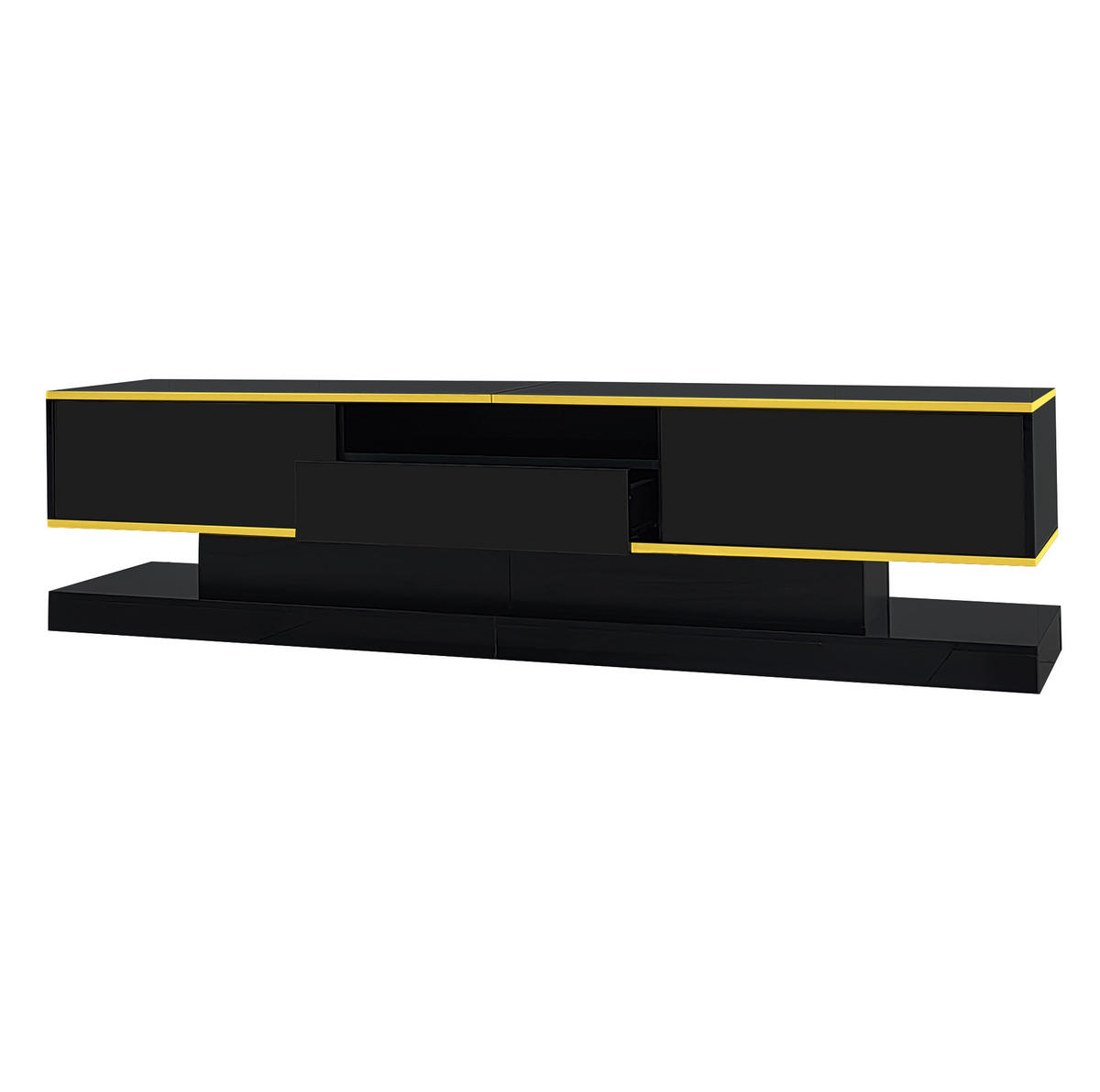 TV-LOWBOARD 180/38/45 cm Schwarz/Gold aus Holzwerkstoff mit LED - Schwarz, Holzwerkstoff (180/45/38cm) - OKWISH