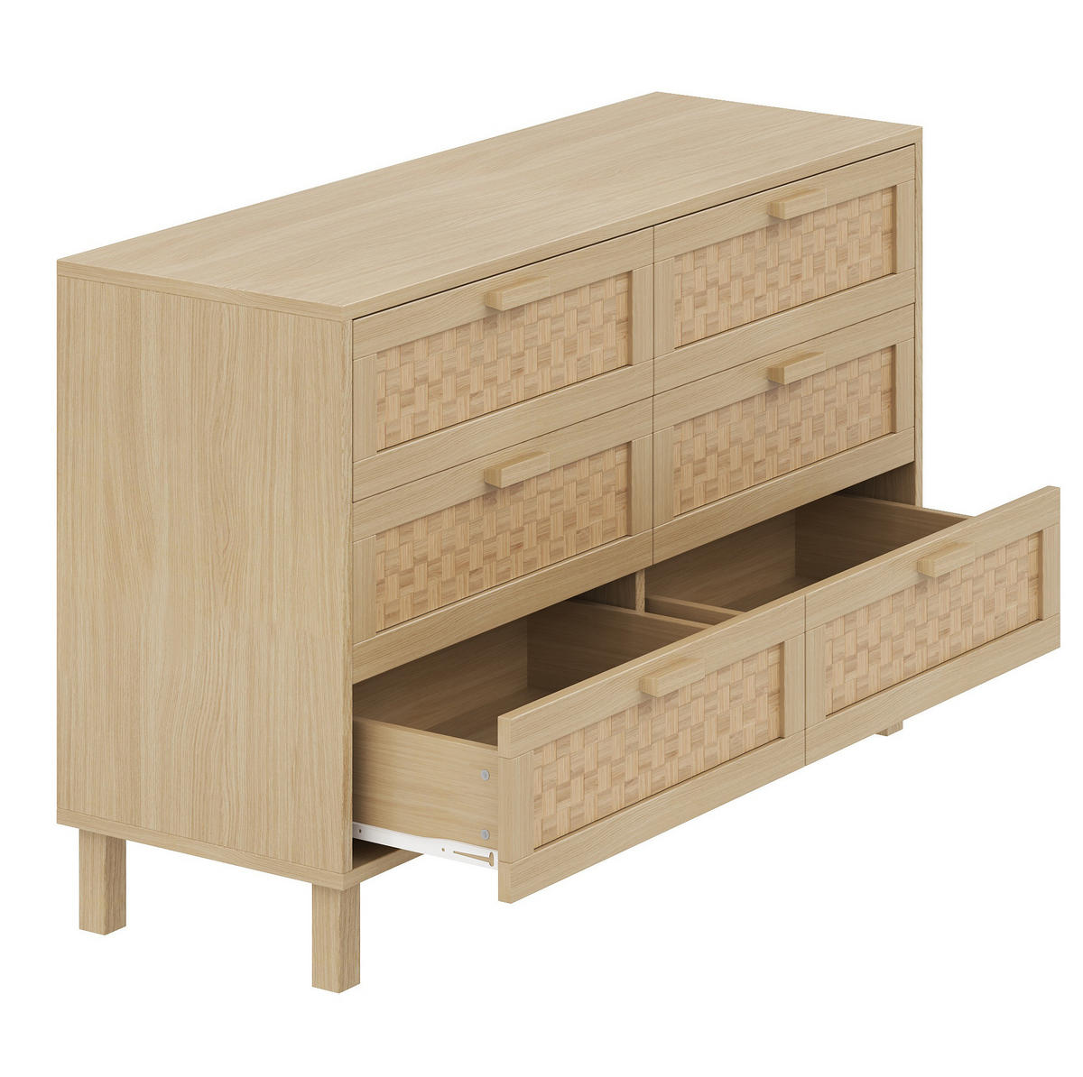 SIDEBOARD mit 6 Schubladen in Rattanoptik, 120/40/75 cm, Natur, Holzfarbe - Naturfarben, Holzwerkstoff (120/75/40cm) - Redom