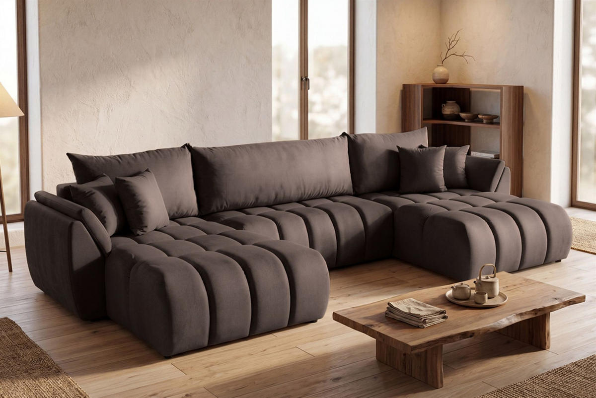 WOHNLANDSCHAFT Collin Mit Schlaffunktion - Braun, Holzwerkstoff/Textil (382/85/185cm) - Fun Möbel