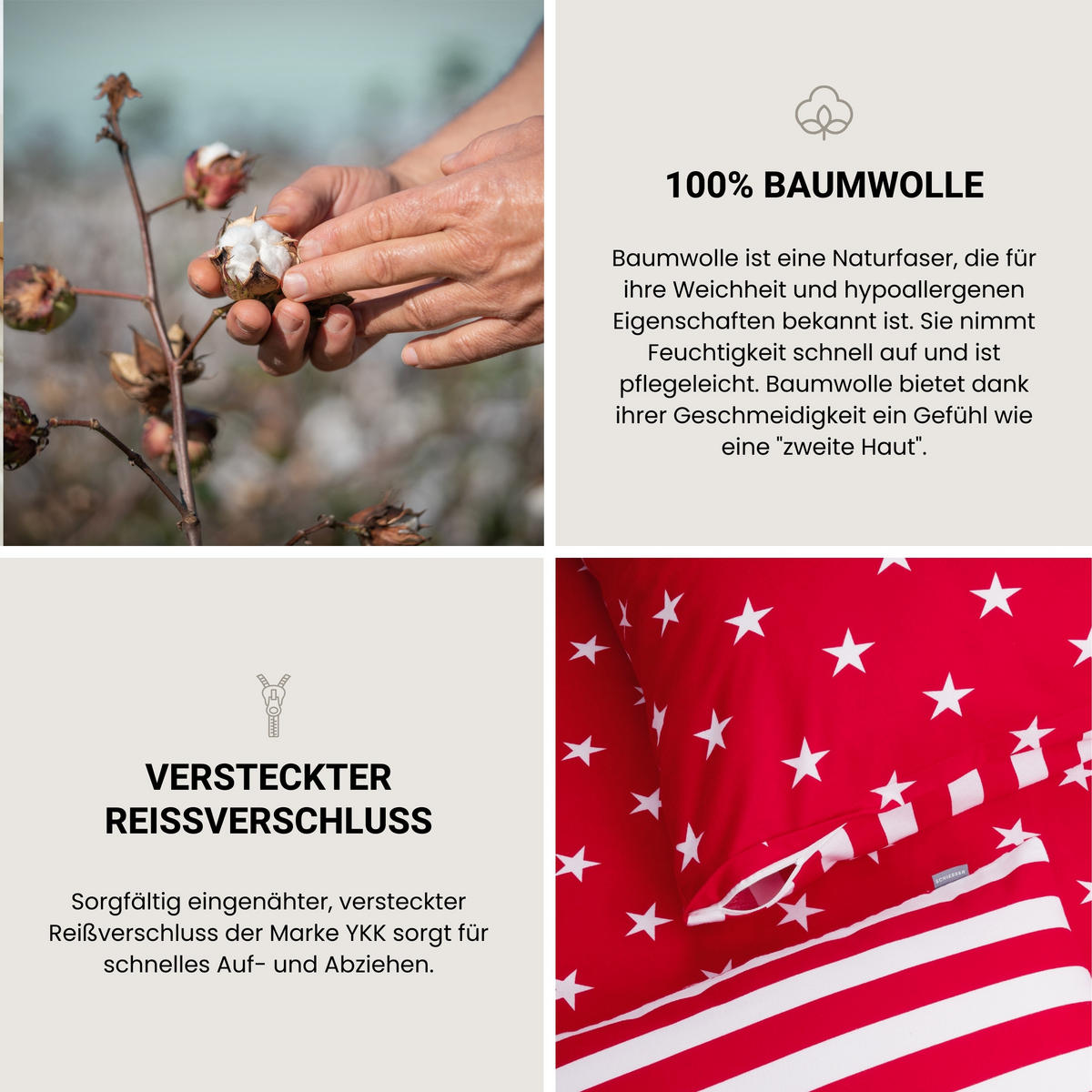 BETTWÄSCHESET Sterne - Feinbiber - 2-teilig - 155 x 220 cm - Rot - Rot, Textil (155/220cm) - SCHIESSER