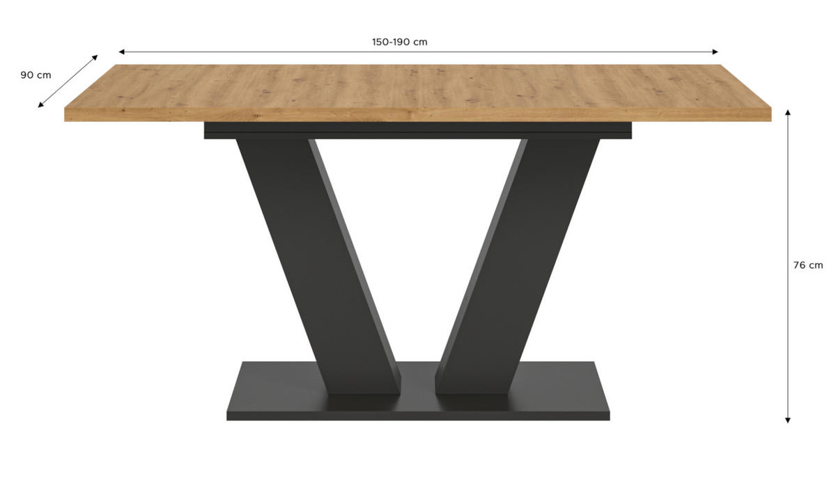 ESSTISCH Eiche, grau 150 - 190 cm, Küchentisch ausziehbar - Eiche Artisan/Grau, Holz/Holzwerkstoff (150/90/76cm) - Inn.Furn