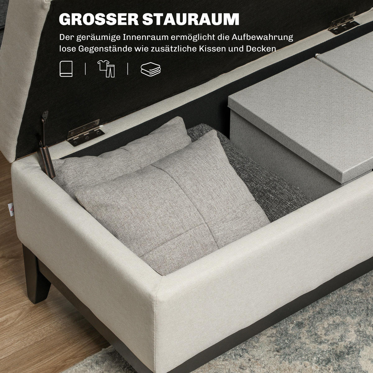 SITZBANK Polsterbank - Creme, Kunststoff (50/44/107cm) - HOMCOM
