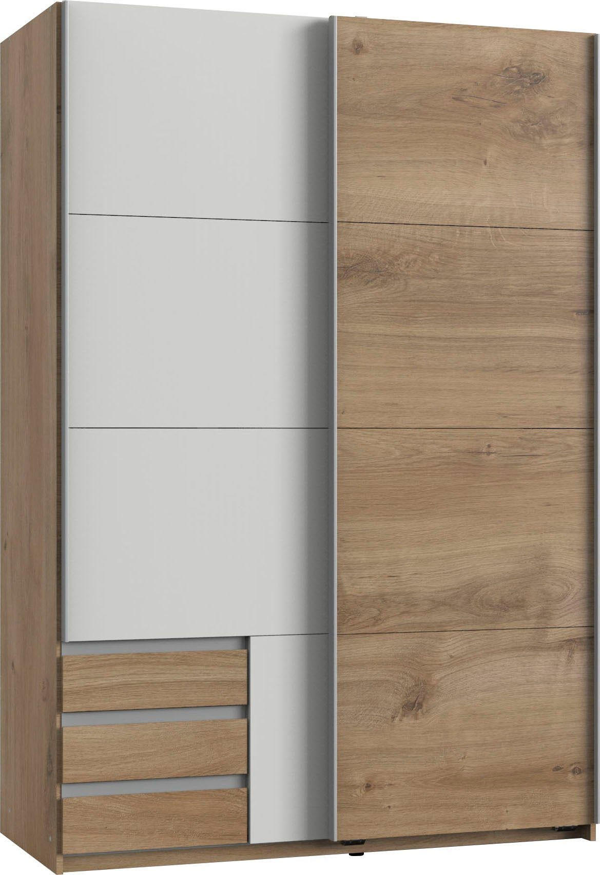 SCHWEBTÜRENSCHRANK Emden Plankeneiche / weiß 135 / 64 / 198cm - Eichefarben/Weiß, Holz/Holzwerkstoff (135/198/64cm) - Wimex