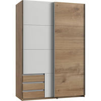 SCHWEBTÜRENSCHRANK Emden Plankeneiche / weiß 135 / 64 / 198cm - Eichefarben/Weiß, Holz/Holzwerkstoff (135/198/64cm) - Wimex