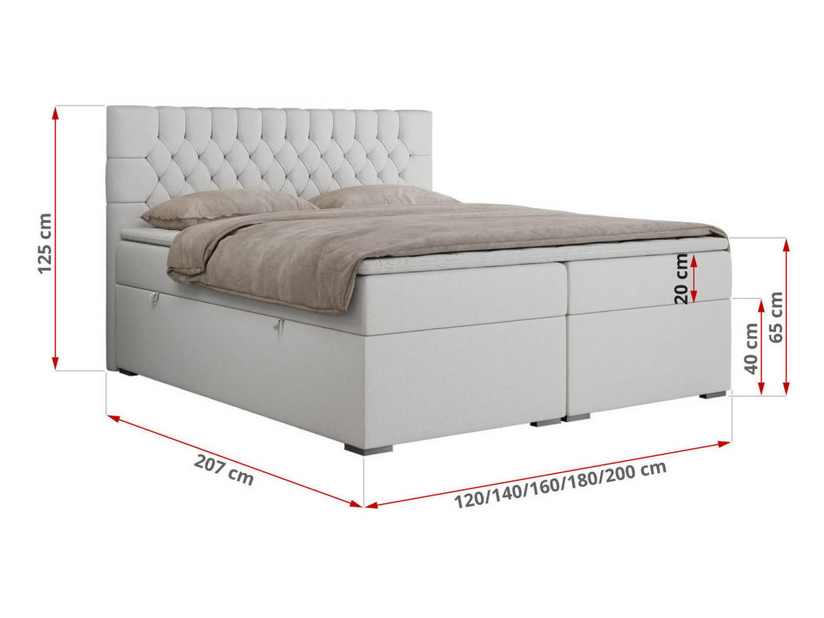 BOXBETT PERA 120/200 Weiß Kunstleder - H3 - Weiß, Holz/Textil (120/200cm) - MKS