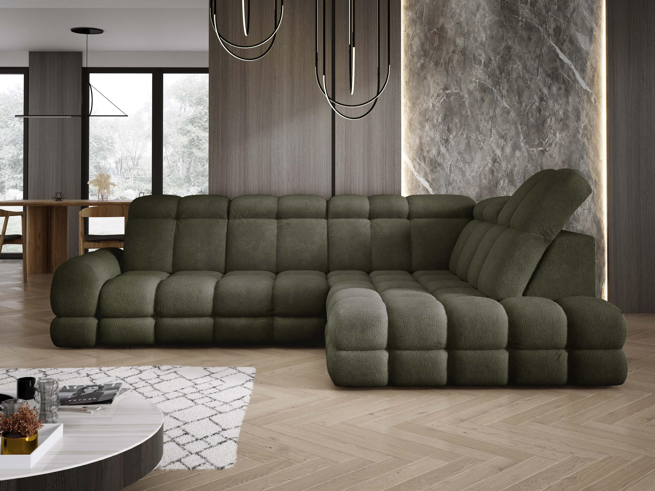 ECKSOFA TOLLO Anthology-stoff L-form 302x217x105 cm grün - Waldgrün, Holz/Textil (217/302cm) - DomoHome