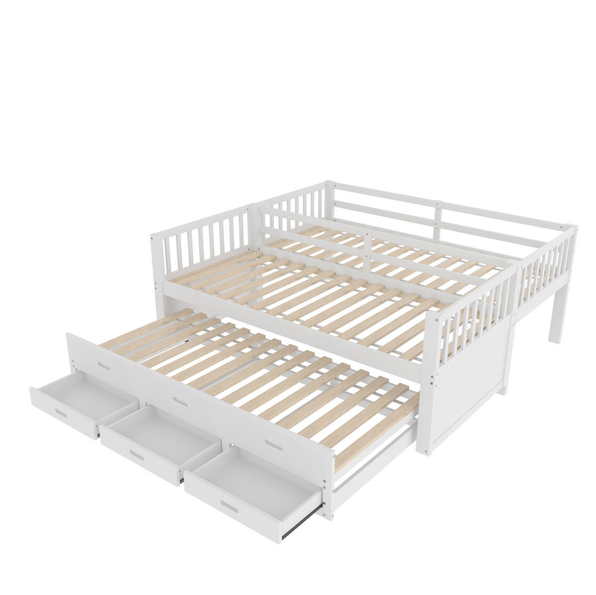 ETAGENBETT 90/200 cm aus Kiefern und MDF mit Ausziehbett und 3 Schubladen, Weiß - Weiß, Holzwerkstoff (90/200cm) - Redom