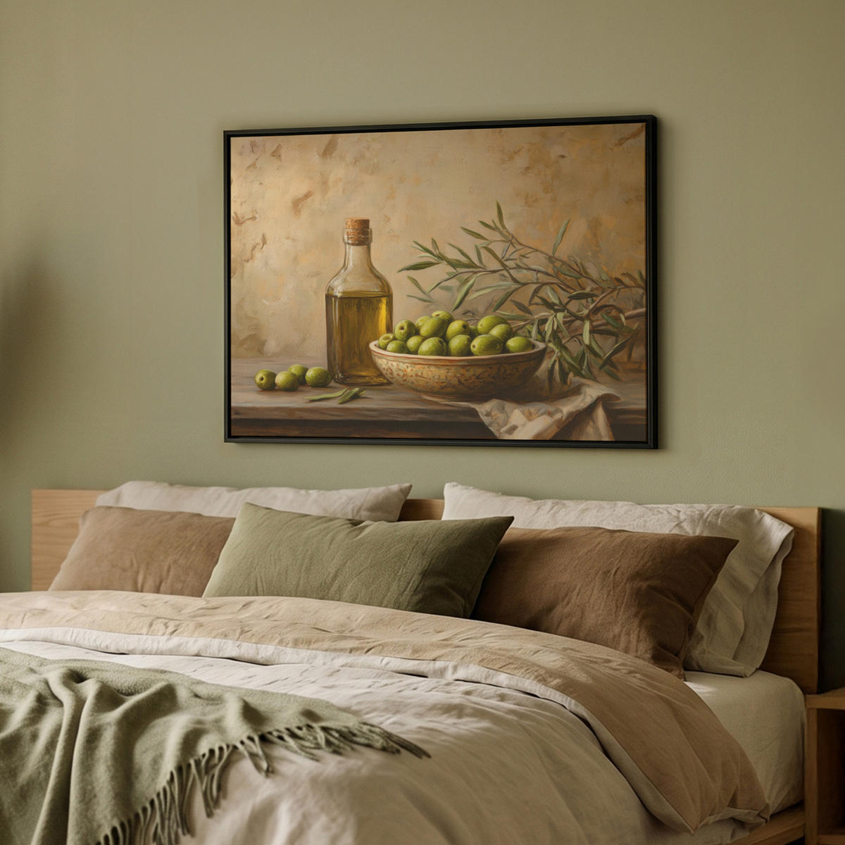 LEINWAND Bilder mit Rahmen - Oliven - Stilleben - Vintage - 80x60 - Olivgrün, Textil (80/60cm) - MuchoWow