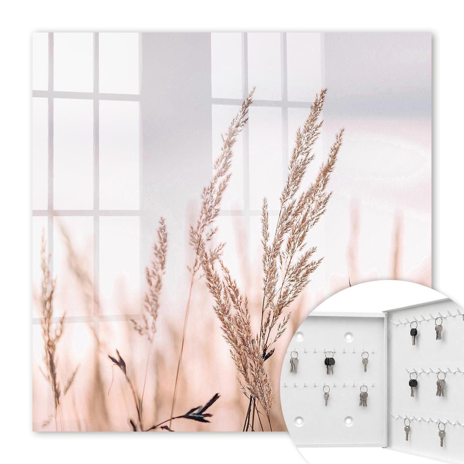 SCHLÜSSELBOX Weiß 30x30 cm – Türöffnung nach rechts - Eleganz der Wiese - Beige, Metall (30/30/5cm) - TULUP