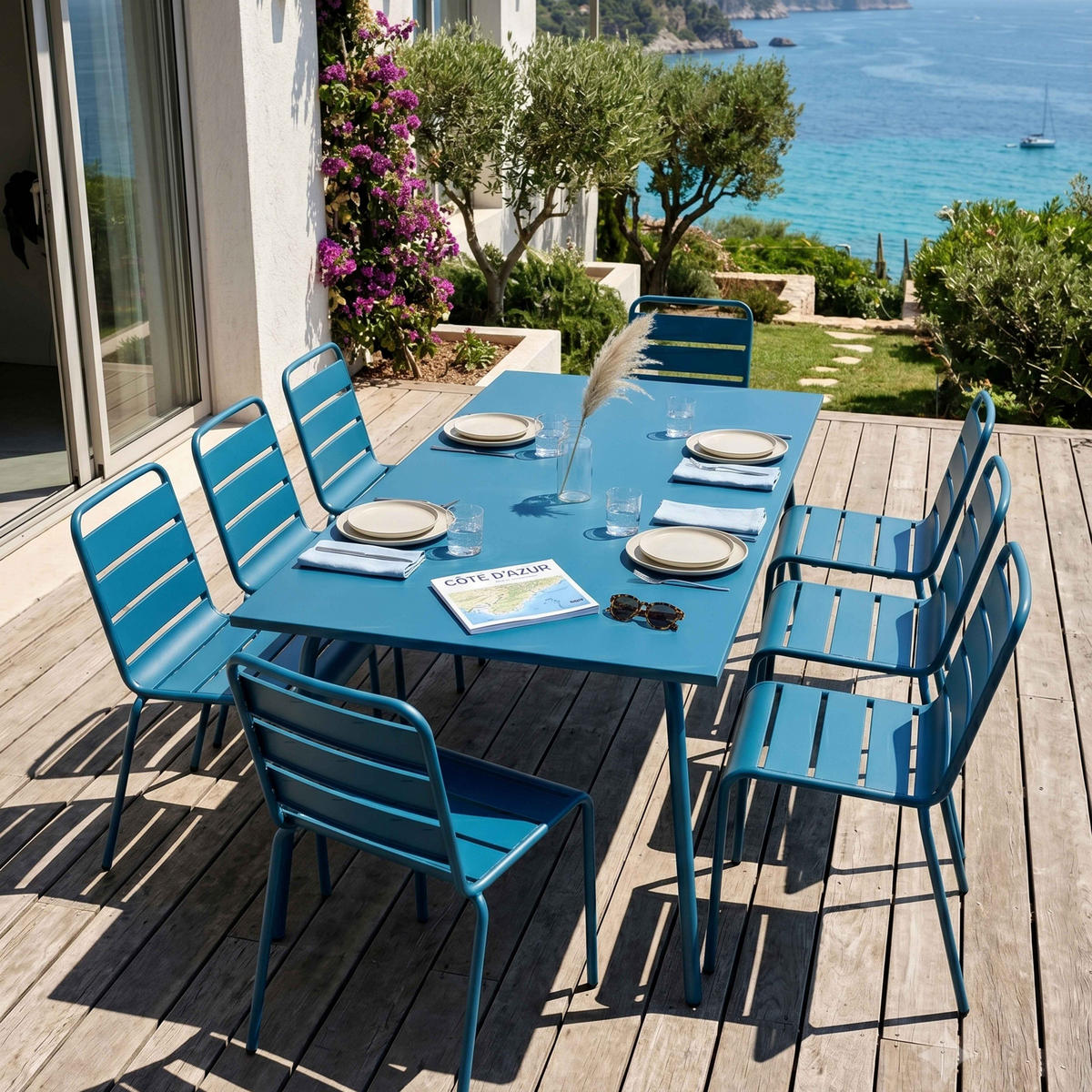 GARTENSET 9-tlg., Pazifikblau - Blau, Metall - Oviala