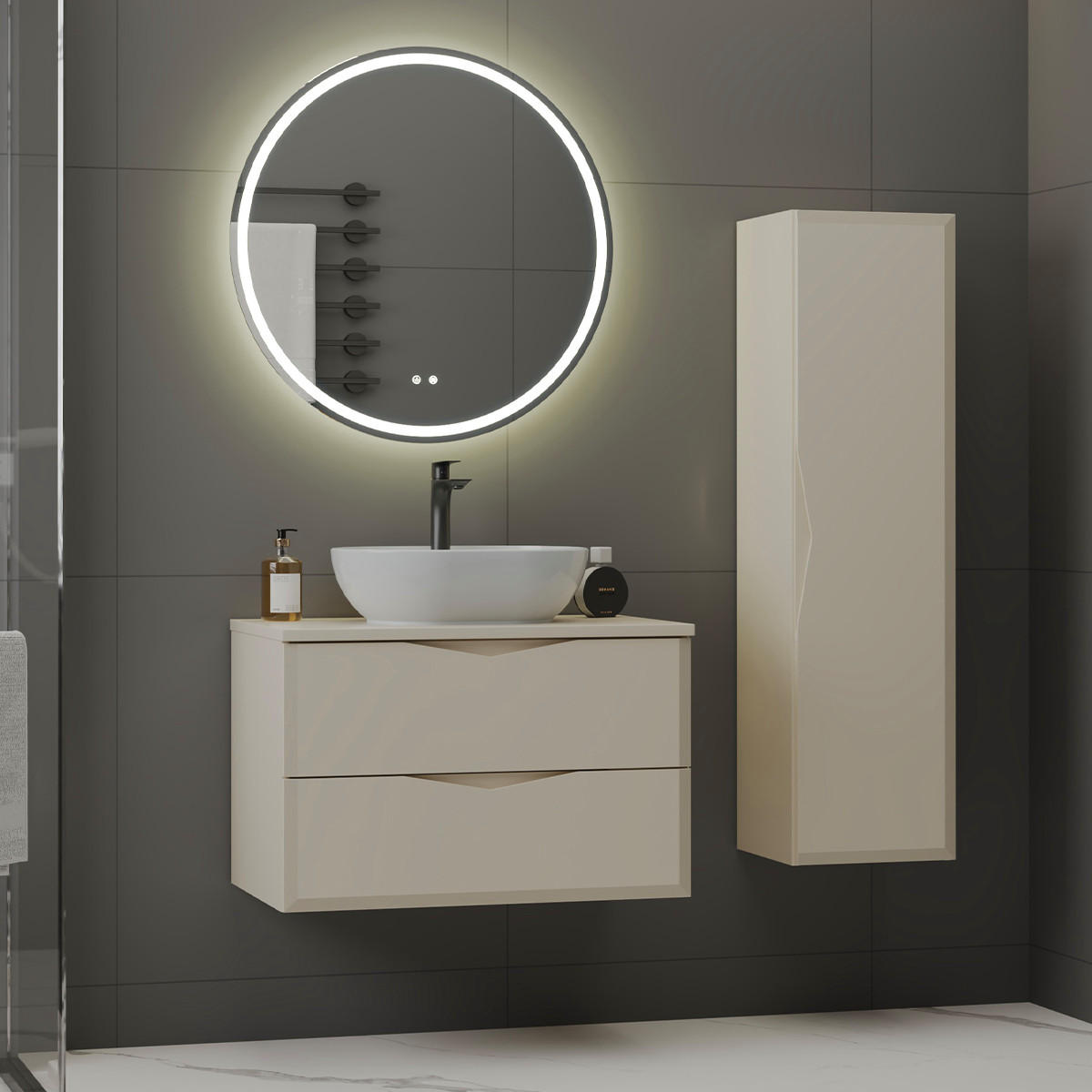 BADMÖBEL 80.6cm Ellie 2er-Set Kaschmir - Beige, Holzwerkstoff (80.6/52.2/46.5cm) - Petits-meubles