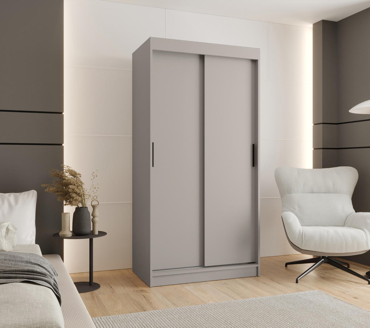 ŠATNÍ skříň s posuvnými dveřmi 200/100/62 2dveřová - černá/kašmírová, dřevo/plast (100/200/62cm) - Abiks Möbel
