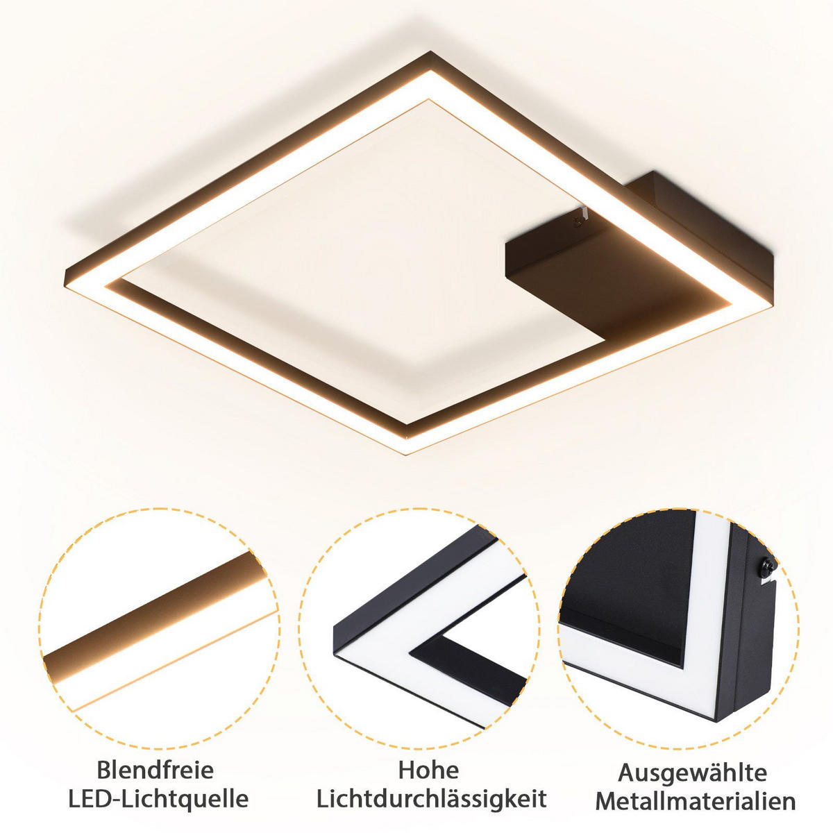 LED-DECKENLEUCHTE Eisenach 29.4/29.4/3.8 cm - Schwarz, Metall (29.4/29.4/3.8cm) - Nettlife