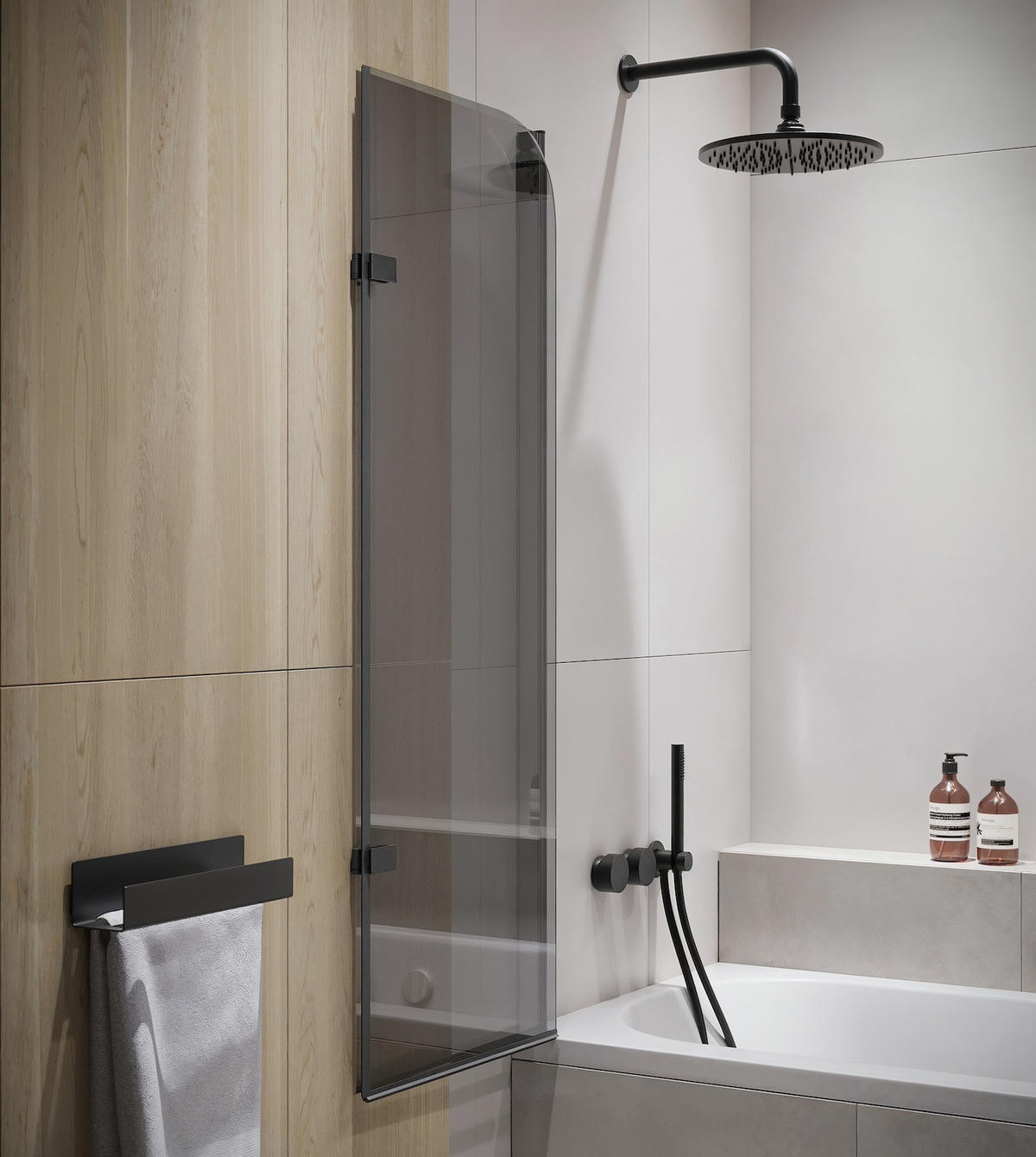 BADEWANNE Austin 2 Teile cm Schwarz mit Rauchglass - 120 x 140 cm - Schwarz, Glas (120/140cm) - Badplaats