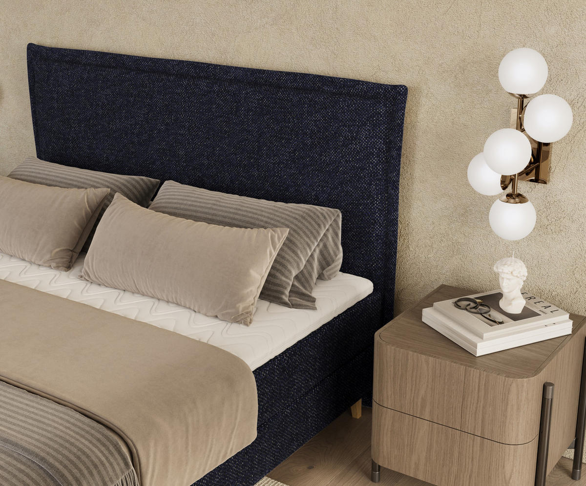 KONTINENTALBETT Calma Marineblau 200/200 cm mit Matratze und Topper - Naturfarben/Dunkelblau, Holz/Holzwerkstoff (200/200cm) - Maison de Reve